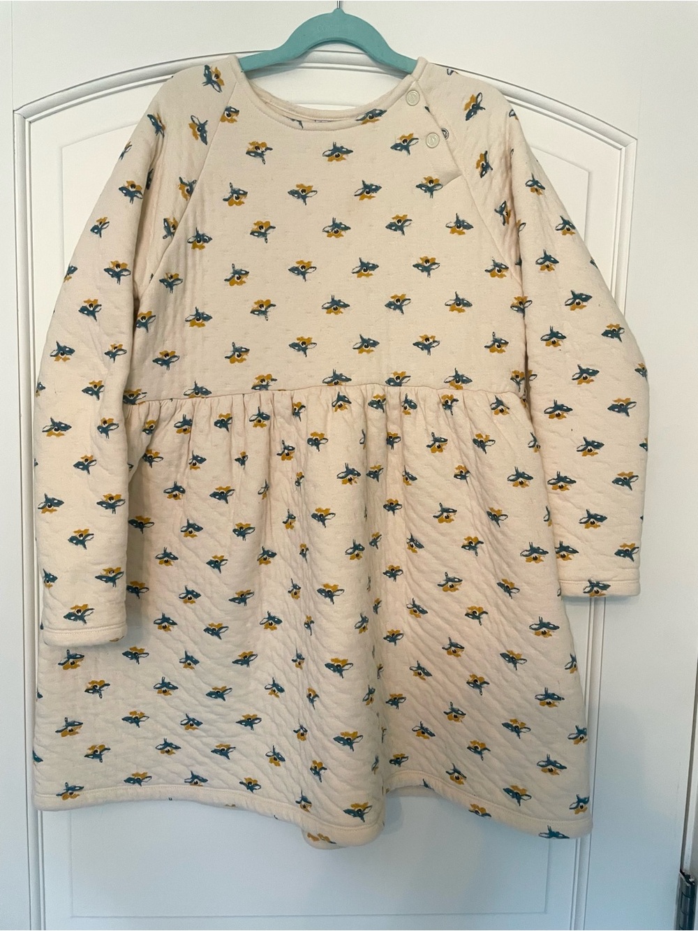 Petit Bateau Cream Quilted Floral Long-Sleeve Dress with Yellow and Blue Accents